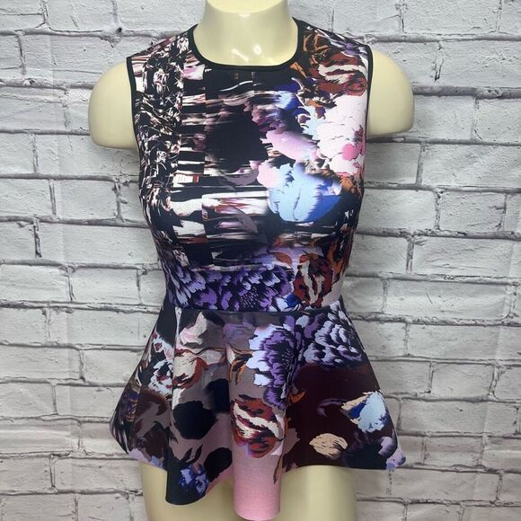 Clover Canyon Womens Multicolor Floral Crew Neck Sleeveless Peplum Top Size XS - Picture 1 of 4